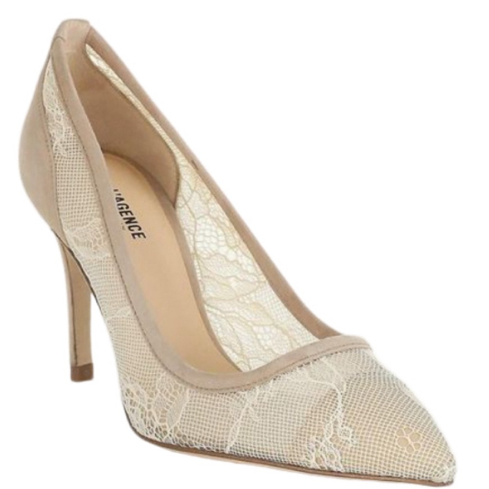 NWOB L'Agence Simone Tan Suede and Beige Lace Pumps - Sz 37.5 ( US 6.5)
